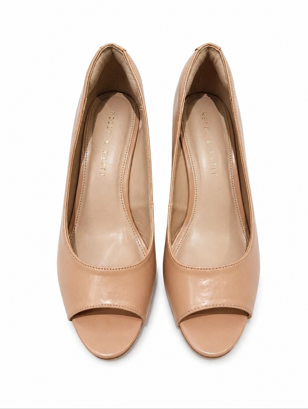 Brand New Nude Patent Peep Toe Wedge Heels Size 7.5w Neutral Classic Comfort